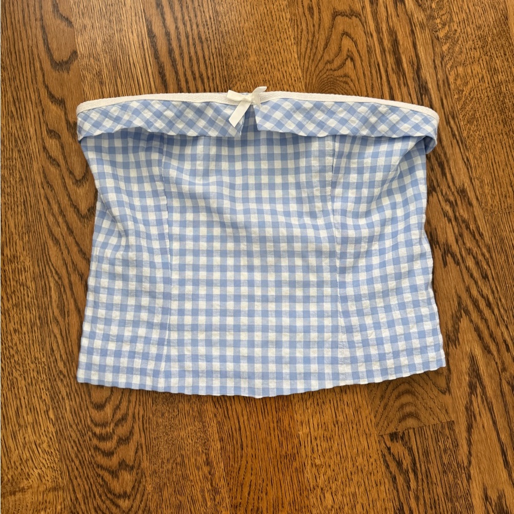 Princess Polly Light Blue Checkered Crop Top